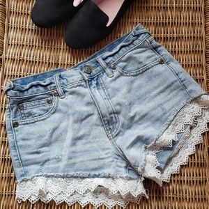 Free people denim lace trim shorts